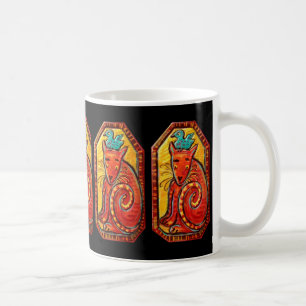 Folk Art Curious Cat with Blue Bird Coffee Mug