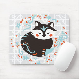 Folk Art Curled Fox Grid Mouse Pad