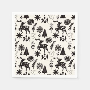 Folk Art Deer Forest Black Gray Napkin