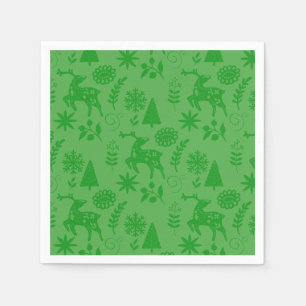 Folk Art Deer Forest Green Napkin