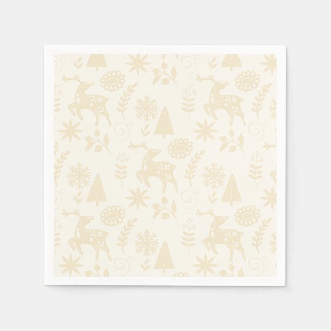 Folk Art Deer Forest Off White  Napkin (Front)