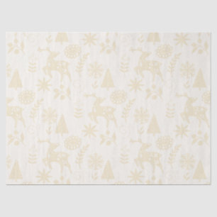 Folk Art Deer Forest Pattern Ivory Tissue Paper