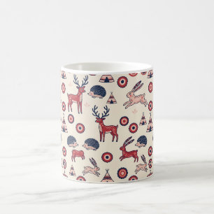 Folk Art Deer Hedgehog Hare Forest Coffee Mug