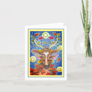 FOLK ART DEER IN AUTUMN FOREST, BIRD NEST Blank Card