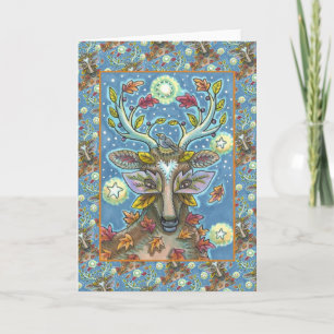 FOLK ART DEER IN AUTUMN FOREST, BIRD NEST Blank Card