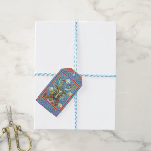 FOLK ART DEER IN AUTUMN FOREST, BIRD NEST & MOON GIFT TAGS