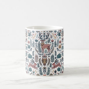 Folk Art Deer Owl Hare Nordic Forest Coffee Mug