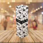 Folk Art Deer Patter Customisable Band Wine Box<br><div class="desc">Pattern features black deer and flower silhouettes in a Scandia folk art style on white background with black band and customisable text in modern white font</div>