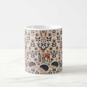 Folk Art Deer Rabbit Hedgehog Forest Coffee Mug