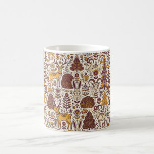 Folk Art Deer Rabbit Nordic Forest Coffee Mug