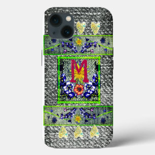 Folk Art Denim initial Hippie iPhone 13 Case