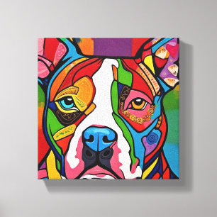 Folk Art Dog Pitbull Canvas Print