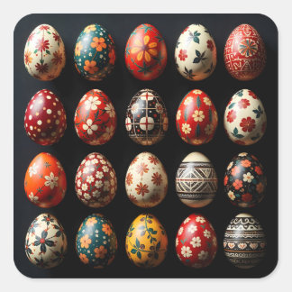 Folk Art Easter Egg Collection Square Sticker