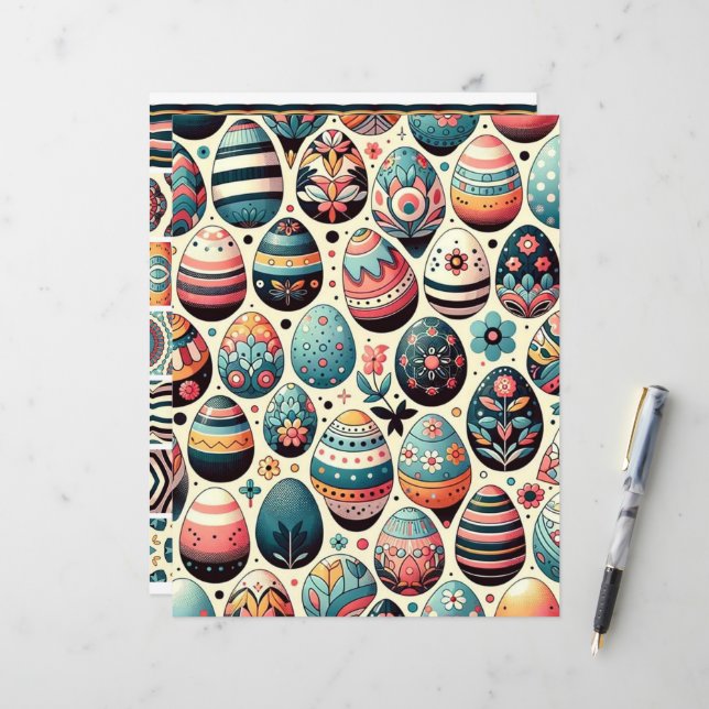 Folk Art Easter Eggs Scrapbook Paper (Front/Back In Situ)