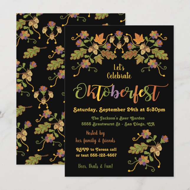 Folk Art Embroidery Oktoberfest Invitations (Front/Back)