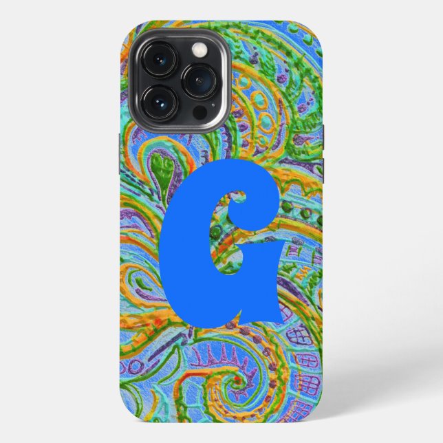 Folk Art Fantasy Pattern and Monogram  iPhone Case (Back)