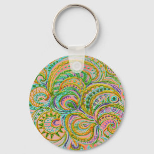Folk Art Fantasy Pattern Key Ring