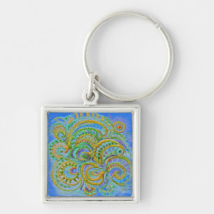 Folk Art Fantasy Pattern Key Ring