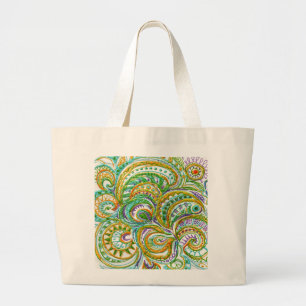 Folk Art Fantasy Pattern Large Tote Bag