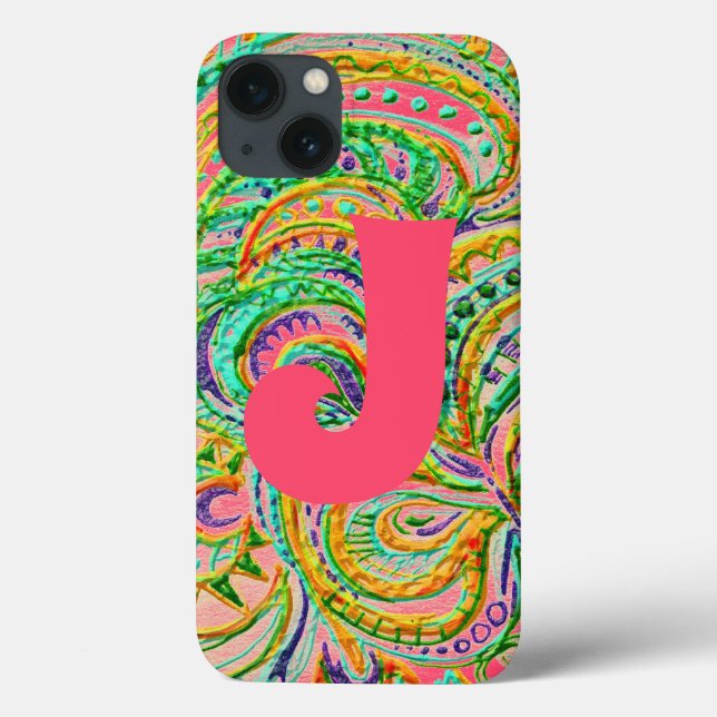 Folk Art Fantasy Pattern & Monogram Case-Mate iPhone Case (Back)