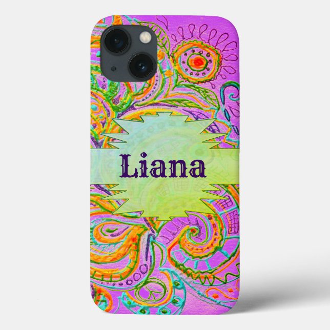 Folk Art Fantasy Pattern & Name Case-Mate iPhone Case (Back)