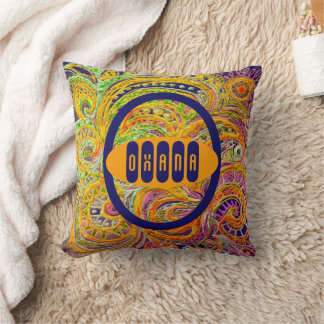 Folk Art Fantasy Pattern & Your Name Cushion