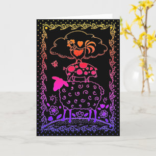 FOLK ART FARM ANIMALS SHEEP, PIG, ROOSTER Blank Card
