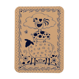 FOLK ART FARM ANIMALS SHEEP, PIG, ROOSTER Country Magnet