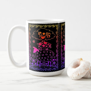 FOLK ART FARM ANIMALS SHEEP PIG ROOSTER Primitive Coffee Mug