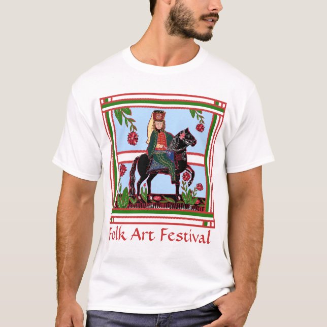 Folk Art Festival - Colourful Toy Soldier on Horse T-Shirt (Front)