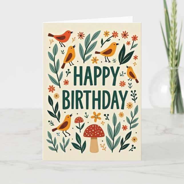 Folk Art Floral Birthday Card (Front)