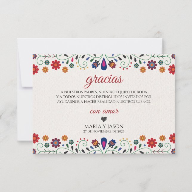 Folk Art Floral Botanical Fiesta Spanish Wedding Thank You Card (Front)