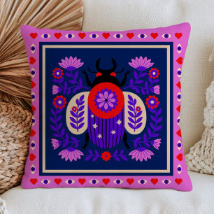 Folk Art Floral Bug Funky Maximalist Cottagecore Cushion