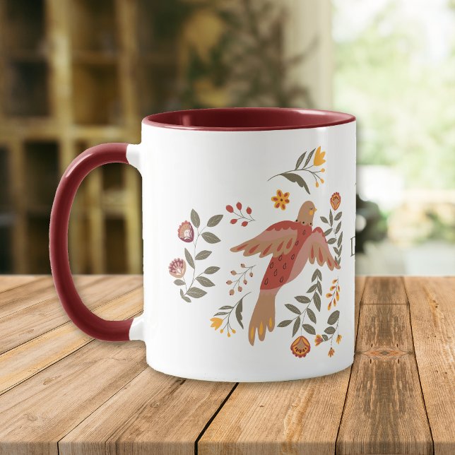 Folk Art Floral Dove Monogram Mug (Creator Uploaded)