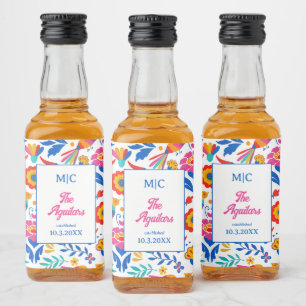 Folk Art Floral Fiesta Monogram Wedding Favour Liquor Bottle Label