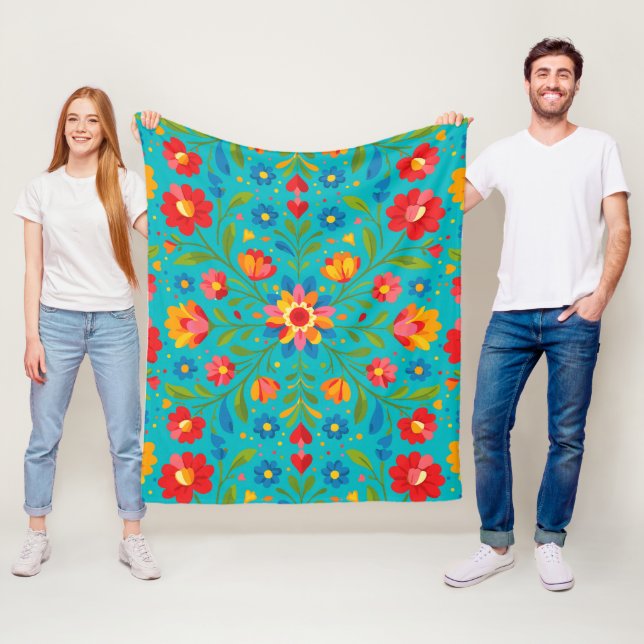 Folk art floral  fleece blanket (In Situ)