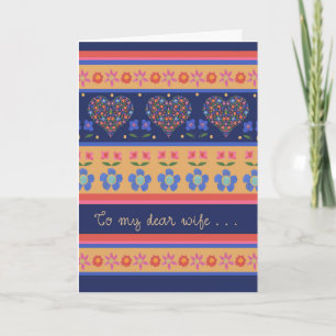 Folk Art Floral Hearts Birthday Card for Wife