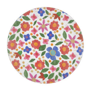 Folk Art Floral Mini-print Glass Cutting Board
