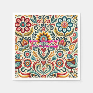 🎨 Folk Art Floral Paper Napkin – Boho Nature-Insp