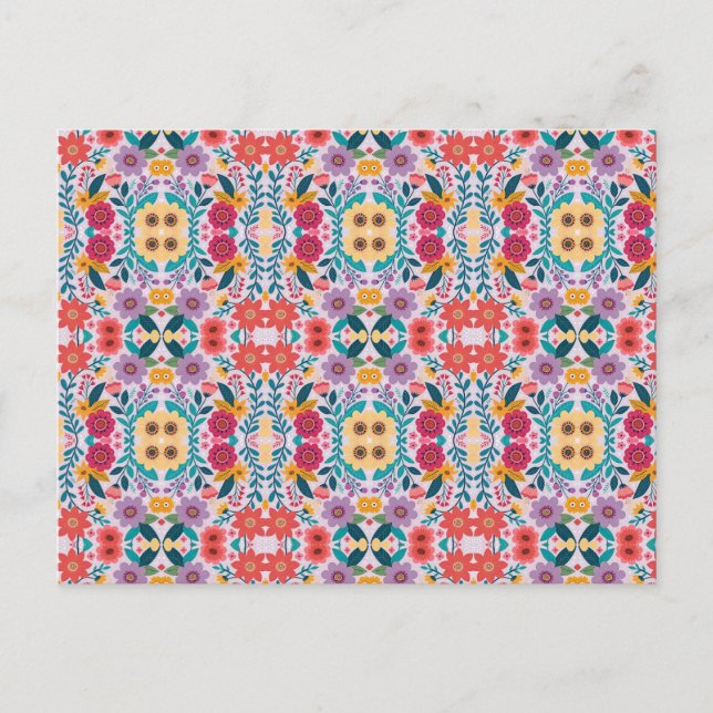 Folk Art Floral Pattern in Vibrant Colours Postcard (Front)