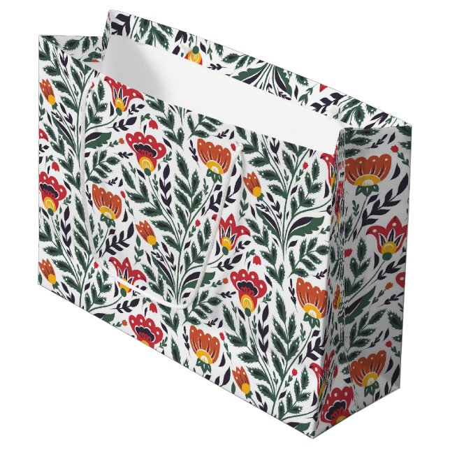 Folk art floral pattern large gift bag (Front Angled)