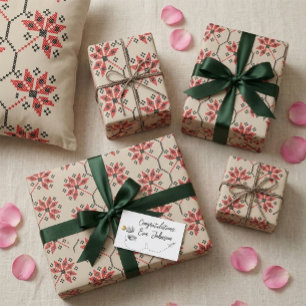 Folk Art Floral Pattern Wrapping Paper 