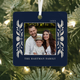 Folk Art Floral Photo Christmas  Metal Tree Decoration