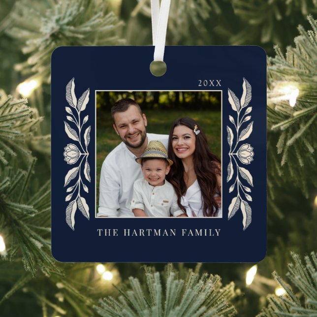 Folk Art Floral Photo Christmas  Metal Tree Decoration (Insitu)