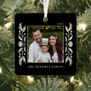 Folk Art Floral Photo Christmas Metal Tree Decoration