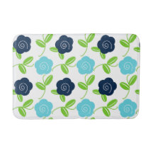 Folk Art Floral Toss in Navy & Aqua on White