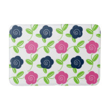 Folk Art Floral Toss in Navy & Hot Pink on White