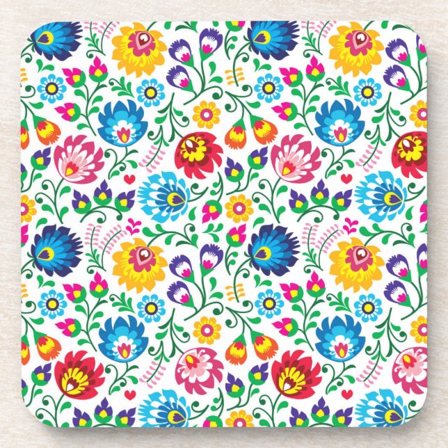Folk Art Flower Pattern 2 Coaster (Front)
