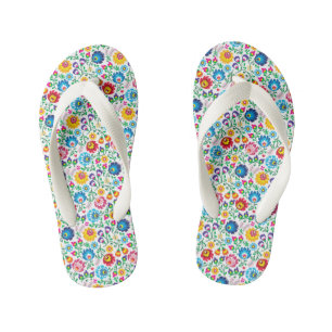 Folk Art Flower Pattern 2 Kid's Jandals
