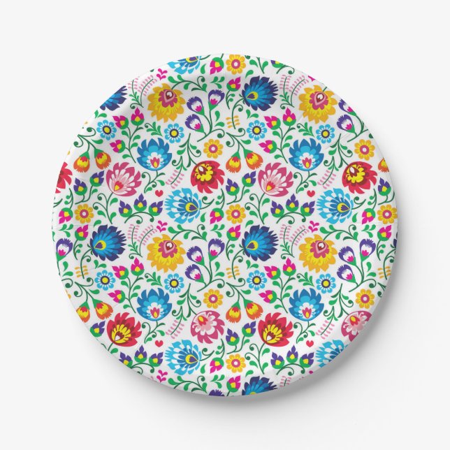 Folk Art Flower Pattern 2 Paper Plate (Front)